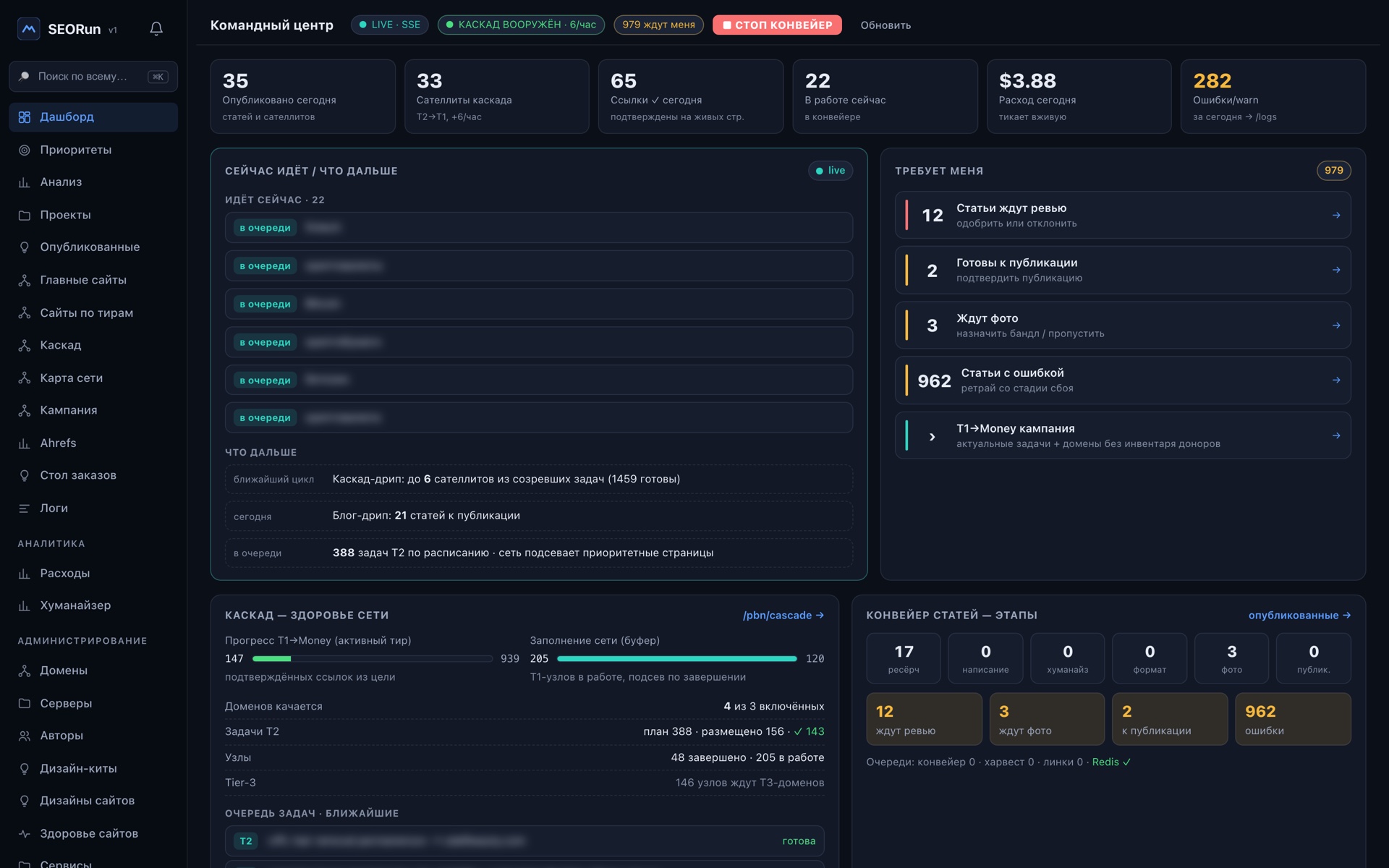 SEORun — интерфейс